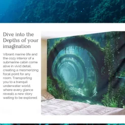 Submarine Cabin Undersea Hanging Tapestry Wall Art Large Tapestry Mural Decor Photograph Backdrop Blanket Curtain Home Bedroom Living Room Decoration