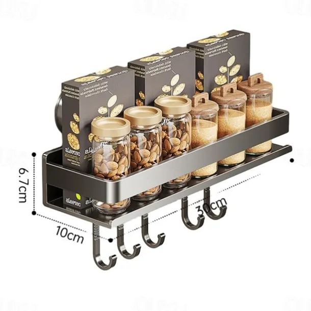 Suction Cup Kitchen Organizer with Hook 30/40/50cm, No Drill Hanging Spice Rack, Bathroom Shower Rack for Storage, Space Saving Shelves for Kitchen, Bathroom and Living Room