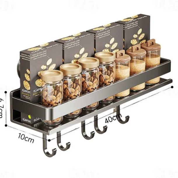 Suction Cup Kitchen Organizer with Hook 30/40/50cm, No Drill Hanging Spice Rack, Bathroom Shower Rack for Storage, Space Saving Shelves for Kitchen, Bathroom and Living Room