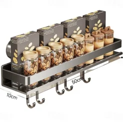 Suction Cup Kitchen Organizer with Hook 30/40/50cm, No Drill Hanging Spice Rack, Bathroom Shower Rack for Storage, Space Saving Shelves for Kitchen, Bathroom and Living Room