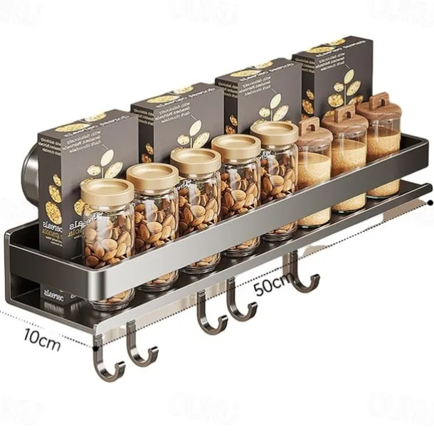 Suction Cup Kitchen Organizer with Hook 30/40/50cm, No Drill Hanging Spice Rack, Bathroom Shower Rack for Storage, Space Saving Shelves for Kitchen, Bathroom and Living Room