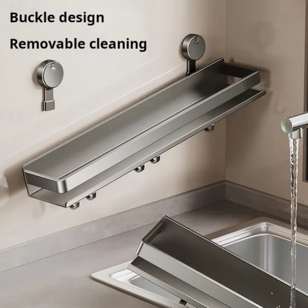 Suction Cup Kitchen Organizer with Hook 30/40/50cm, No Drill Hanging Spice Rack, Bathroom Shower Rack for Storage, Space Saving Shelves for Kitchen, Bathroom and Living Room