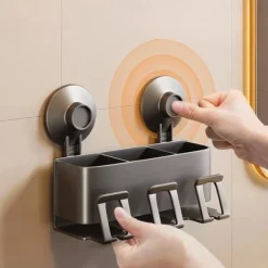 Suction Cup Toothbrush Holder with Cups, Bathroom Shelf Mouthwash Cup Toothbrush Holder, Shower Organiser, Wall Mounted Toothbrush, Bathroom Organiser, No Drill Toothbrush Organiser