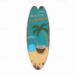Summer Beach Ocean Theme Leisure Decoration Surfboard Wood Plaque Bar Home Wall Vintage Decoration Wood Plaque