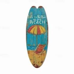 Summer Beach Ocean Theme Leisure Decoration Surfboard Wood Plaque Bar Home Wall Vintage Decoration Wood Plaque