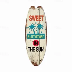 Summer Beach Ocean Theme Leisure Decoration Surfboard Wood Plaque Bar Home Wall Vintage Decoration Wood Plaque