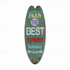 Summer Beach Ocean Theme Leisure Decoration Surfboard Wood Plaque Bar Home Wall Vintage Decoration Wood Plaque