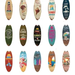 Summer Beach Ocean Theme Leisure Decoration Surfboard Wood Plaque Bar Home Wall Vintage Decoration Wood Plaque