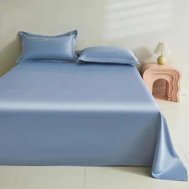 Summer Cool Ice Silk Bed Sheet Single Piece Single Dormitory Single Double Solid Color Bed Sheet Pillowcase Three-piece Bed