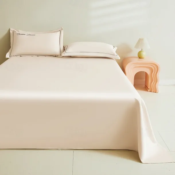 Summer Cool Ice Silk Bed Sheet Single Piece Single Dormitory Single Double Solid Color Bed Sheet Pillowcase Three-piece Bed
