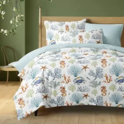 Summer Duvet Cover Set 100% Cotton Soft and Breathable Bedding Featuring Sea Creatures Lightweight and Durable Quilt Cover Comfortable for All Seasons Easy to Care