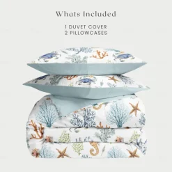 Summer Duvet Cover Set 100% Cotton Soft and Breathable Bedding Featuring Sea Creatures Lightweight and Durable Quilt Cover Comfortable for All Seasons Easy to Care