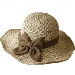 Summer Elegant Crochet Straw Hat with Ruffle One Size Sunshade