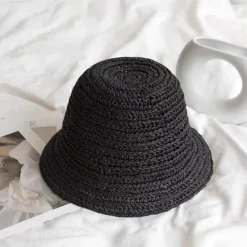 Summer Elegant Crochet Straw Hat with Ruffle One Size Sunshade