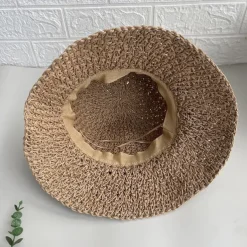 Summer Elegant Crochet Straw Hat with Ruffle One Size Sunshade