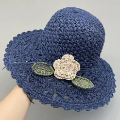 Summer Elegant Crochet Straw Hat with Ruffle One Size Sunshade
