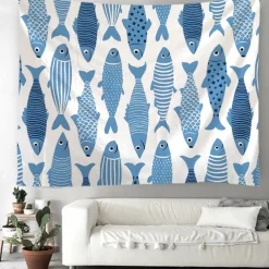 Summer Fishes Hanging Tapestry Wall Art Large Tapestry Mural Decor Photograph Backdrop Blanket Curtain Home Bedroom Living Room Decoration