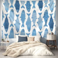 Summer Fishes Hanging Tapestry Wall Art Large Tapestry Mural Decor Photograph Backdrop Blanket Curtain Home Bedroom Living Room Decoration