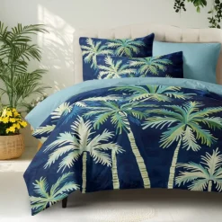 Summer Palm Leaves Duvet Cover Set Cotton Tropical Plants Pattern Set Soft 3-Piece Luxury Bedding Set Home Decor Gift Twin Full King Queen Size Duvet Cover