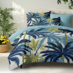 Summer Palm Leaves Duvet Cover Set Cotton Tropical Plants Pattern Set Soft 3-Piece Luxury Bedding Set Home Decor Gift Twin Full King Queen Size Duvet Cover