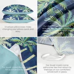 Summer Palm Leaves Duvet Cover Set Cotton Tropical Plants Pattern Set Soft 3-Piece Luxury Bedding Set Home Decor Gift Twin Full King Queen Size Duvet Cover