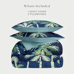 Summer Palm Leaves Duvet Cover Set Cotton Tropical Plants Pattern Set Soft 3-Piece Luxury Bedding Set Home Decor Gift Twin Full King Queen Size Duvet Cover