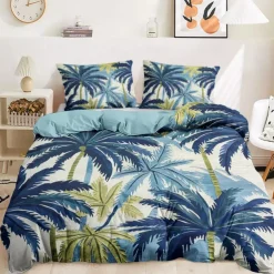 Summer Palm Leaves Duvet Cover Set Cotton Tropical Plants Pattern Set Soft 3-Piece Luxury Bedding Set Home Decor Gift Twin Full King Queen Size Duvet Cover