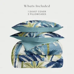 Summer Palm Leaves Duvet Cover Set Cotton Tropical Plants Pattern Set Soft 3-Piece Luxury Bedding Set Home Decor Gift Twin Full King Queen Size Duvet Cover