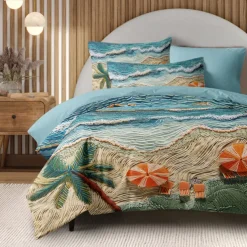 Summer Seaside Duvet Cover Set Cotton Aqua Ocean Pattern Set Soft 3-Piece Luxury Bedding Set Home Decor Gift Twin Full King Queen Size Duvet Cover
