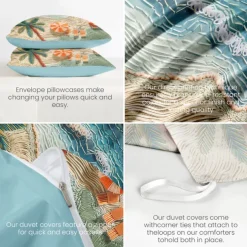 Summer Seaside Duvet Cover Set Cotton Aqua Ocean Pattern Set Soft 3-Piece Luxury Bedding Set Home Decor Gift Twin Full King Queen Size Duvet Cover