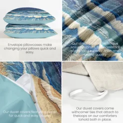 Summer Seaside Duvet Cover Set Cotton Aqua Ocean Pattern Set Soft 3-Piece Luxury Bedding Set Home Decor Gift Twin Full King Queen Size Duvet Cover