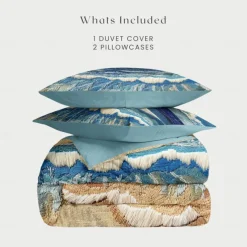 Summer Seaside Duvet Cover Set Cotton Aqua Ocean Pattern Set Soft 3-Piece Luxury Bedding Set Home Decor Gift Twin Full King Queen Size Duvet Cover