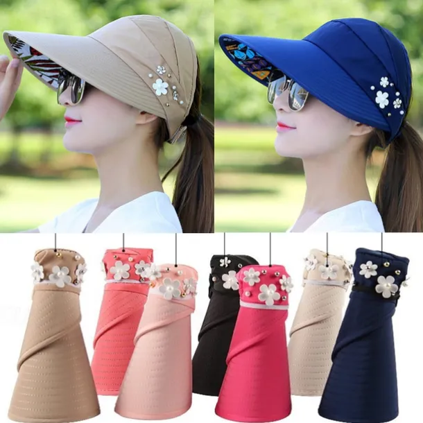 Summer Sun Hat Women's Outdoor Travel Sunscreen Sun Hat Foldable Anti-Ultraviolet Sun Hat