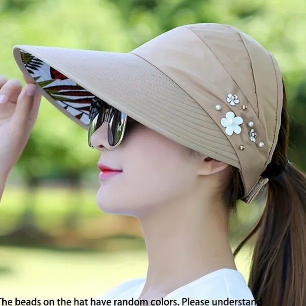 Summer Sun Hat Women's Outdoor Travel Sunscreen Sun Hat Foldable Anti-Ultraviolet Sun Hat