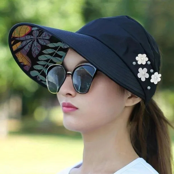 Summer Sun Hat Women's Outdoor Travel Sunscreen Sun Hat Foldable Anti-Ultraviolet Sun Hat