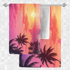 Summer Sunset Beach Towel 100% Micro Fiber Coconut Tree Print Large Beach Towel Soft and Quick-drying Bathroom Towel Super Absorbent Towel Lightweight Suitable for Outdoor Travel
