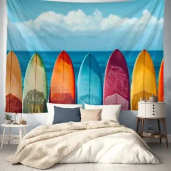 Summer Surfer Skateboard Hanging Tapestry Wall Art Large Tapestry Mural Decor Photograph Backdrop Blanket Curtain Home Bedroom Living Room Decoration Owl Lion