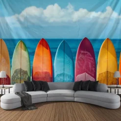 Summer Surfer Skateboard Hanging Tapestry Wall Art Large Tapestry Mural Decor Photograph Backdrop Blanket Curtain Home Bedroom Living Room Decoration Owl Lion