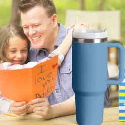 Summer Tumbler with Handle 40 oz and Straw Lid, 304 Stainless Steel Water Bottle, Travel Mug Insulated Tumblers Iced for Tea Coffee Gift, Large Capacity Car Cup with Straw