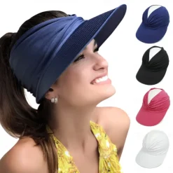 Sun Hats for Women UV Protection Sun Visor Wide Brim Summer Hats with Ponytail