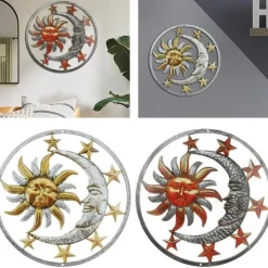 Sun Metal Wall Decor Moon Metal Wall Art Bird Ornament Home Bedroom Living Room Window Decoration