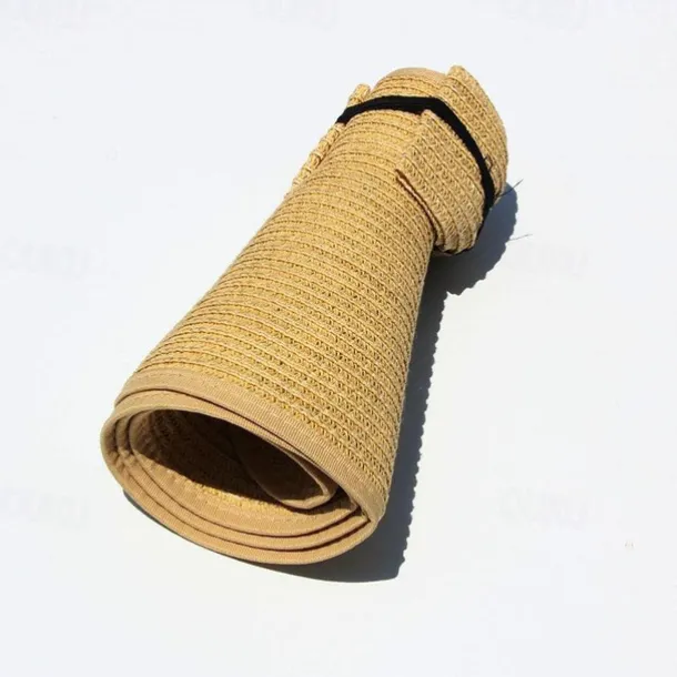 Sun Visor Hats for Women Wide Brim Straw Roll-Up Ponytail Summer Beach Hat UV UPF Packable Foldable Travel Summer