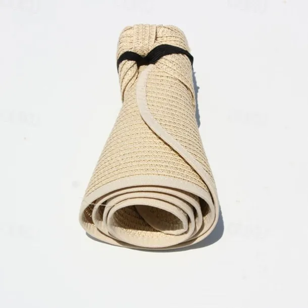 Sun Visor Hats for Women Wide Brim Straw Roll-Up Ponytail Summer Beach Hat UV UPF Packable Foldable Travel Summer