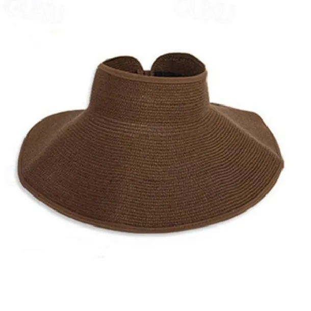 Sun Visor Hats for Women Wide Brim Straw Roll-Up Ponytail Summer Beach Hat UV UPF Packable Foldable Travel Summer