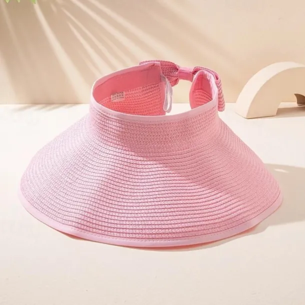 Sun Visor Hats for Women Wide Brim Straw Roll-Up Ponytail Summer Beach Hat UV UPF Packable Foldable Travel Summer
