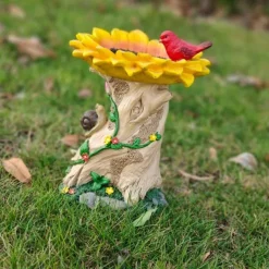 Sunflower Bird Bath and Bird Feeder, Outdoor Garden Decoration, Dual Function, Durable Resin, Attracts Birds, Ideal for Yard, Patio, or Balcony, Easy to Install, Eco-Friendly, Weather-Resistant