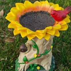 Sunflower Bird Bath and Bird Feeder, Outdoor Garden Decoration, Dual Function, Durable Resin, Attracts Birds, Ideal for Yard, Patio, or Balcony, Easy to Install, Eco-Friendly, Weather-Resistant