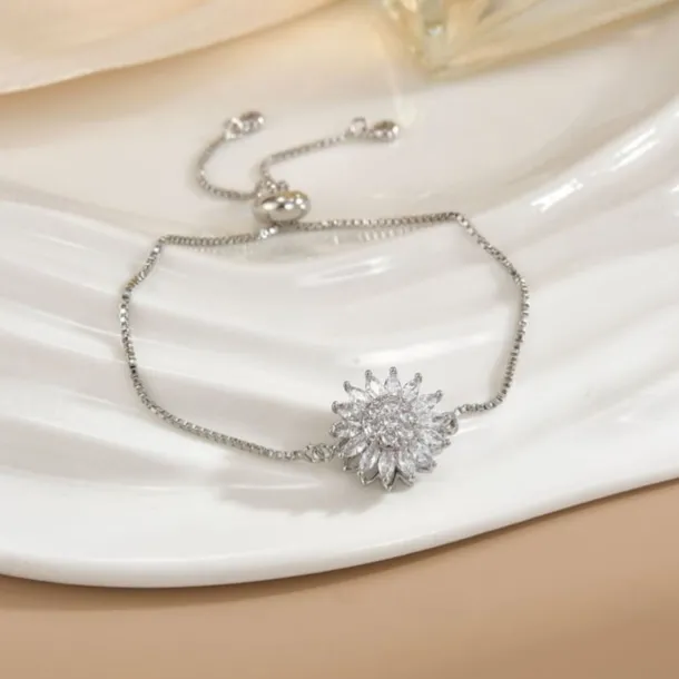 Sunflower Mood Bracelet Gift for Women, Rotatable Sunflower Charm Jewelry Gift, Dainty Gold Plated Collarbone Chain, Mother's Day Birthday Gift for Women