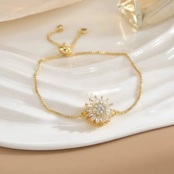 Sunflower Mood Bracelet Gift for Women, Rotatable Sunflower Charm Jewelry Gift, Dainty Gold Plated Collarbone Chain, Mother's Day Birthday Gift for Women
