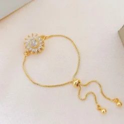 Sunflower Mood Bracelet Gift for Women, Rotatable Sunflower Charm Jewelry Gift, Dainty Gold Plated Collarbone Chain, Mother's Day Birthday Gift for Women